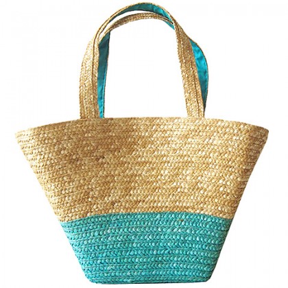 Straw Tote – 12 PCS Woven Wheat Straw Tote - 2 Tones - Turquoise - BG-R11052TQ